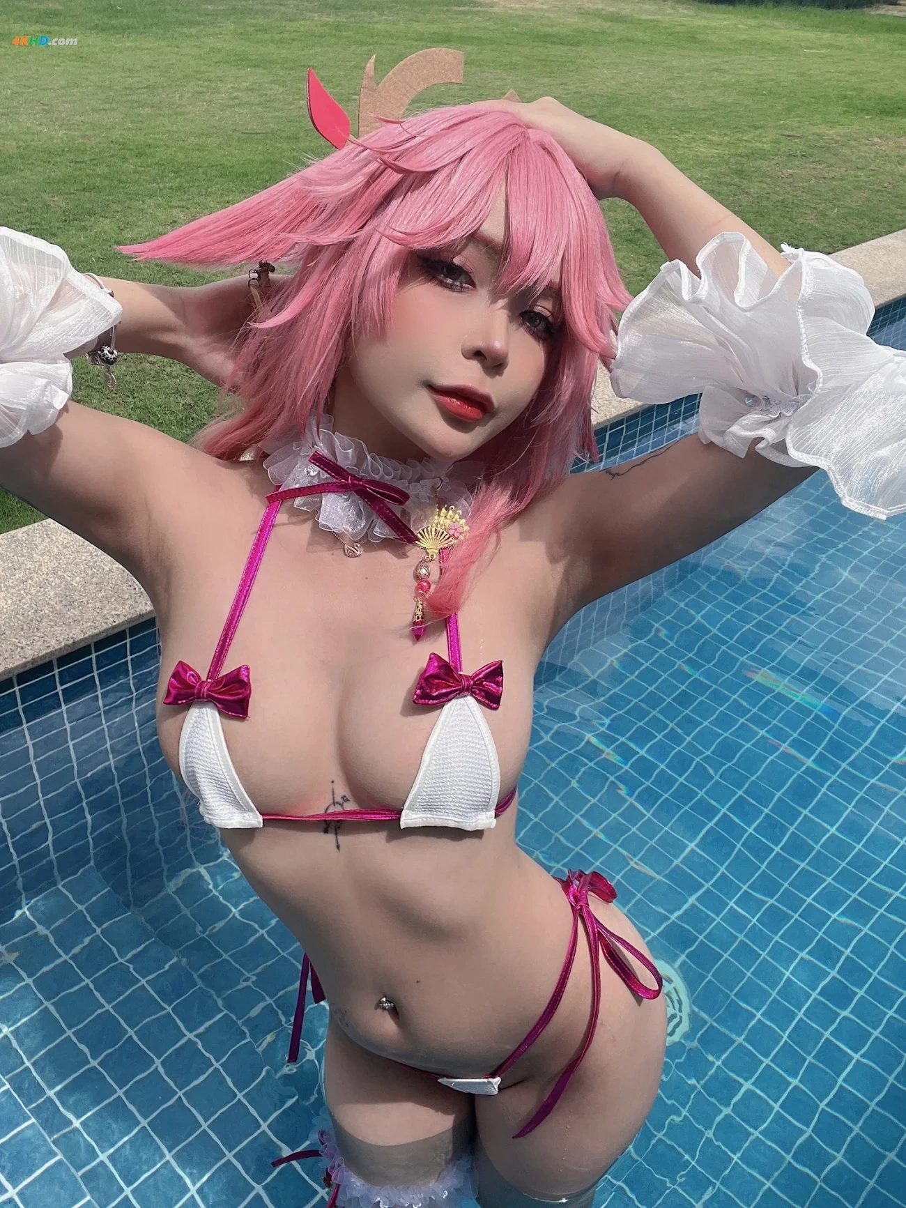 [(Umeko J)] Yae Miko (blossom bikini) — photo 106